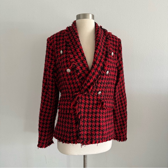 Aqua Cutaway Tweed Blazer Jacket Red/Black L - Picture 1 of 7